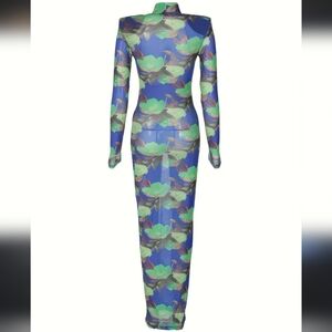 Floral Blue and Green Women's Dress